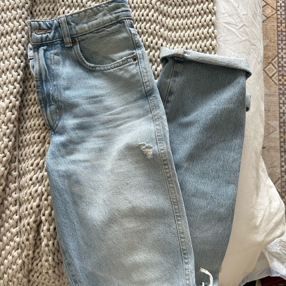Zara straight leg distressed jeans